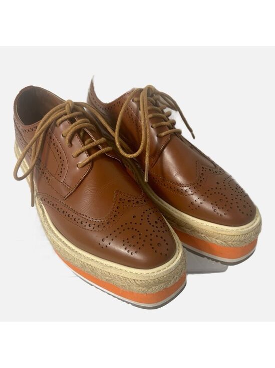 Prada Other - NEW PRADA Brogue Leather Creeper Espadrille Derby Oxford Platform Shoes 6.5 US